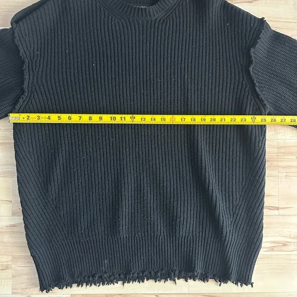 All Saints Distressed Black Crewneck Sweater